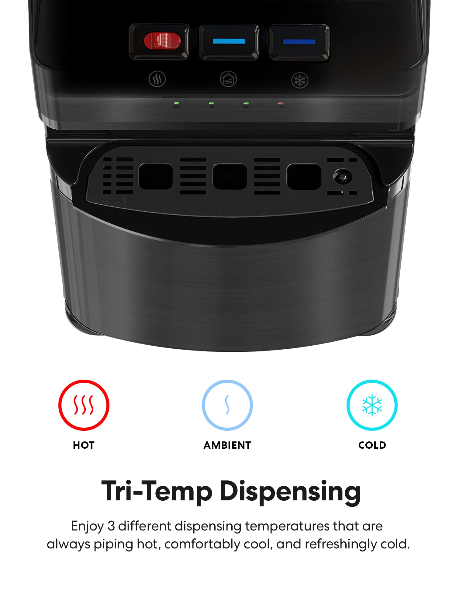 Brio Self Cleaning Bottom Loading Water Cooler Water Dispenser - Black Stainless Steel - 3 Temperature Settings - Hot, Room & Co